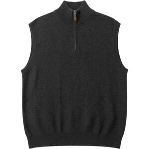 Alan Flusser Mens Charcoal Grey 100% Pure Cashmere Quarter Zip Sweater Vest L